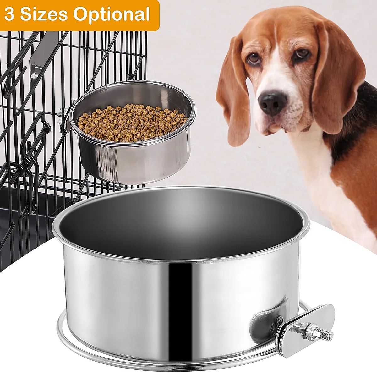 M Size Stainless Steel Dog Bowl Pets Hanging - Image 2