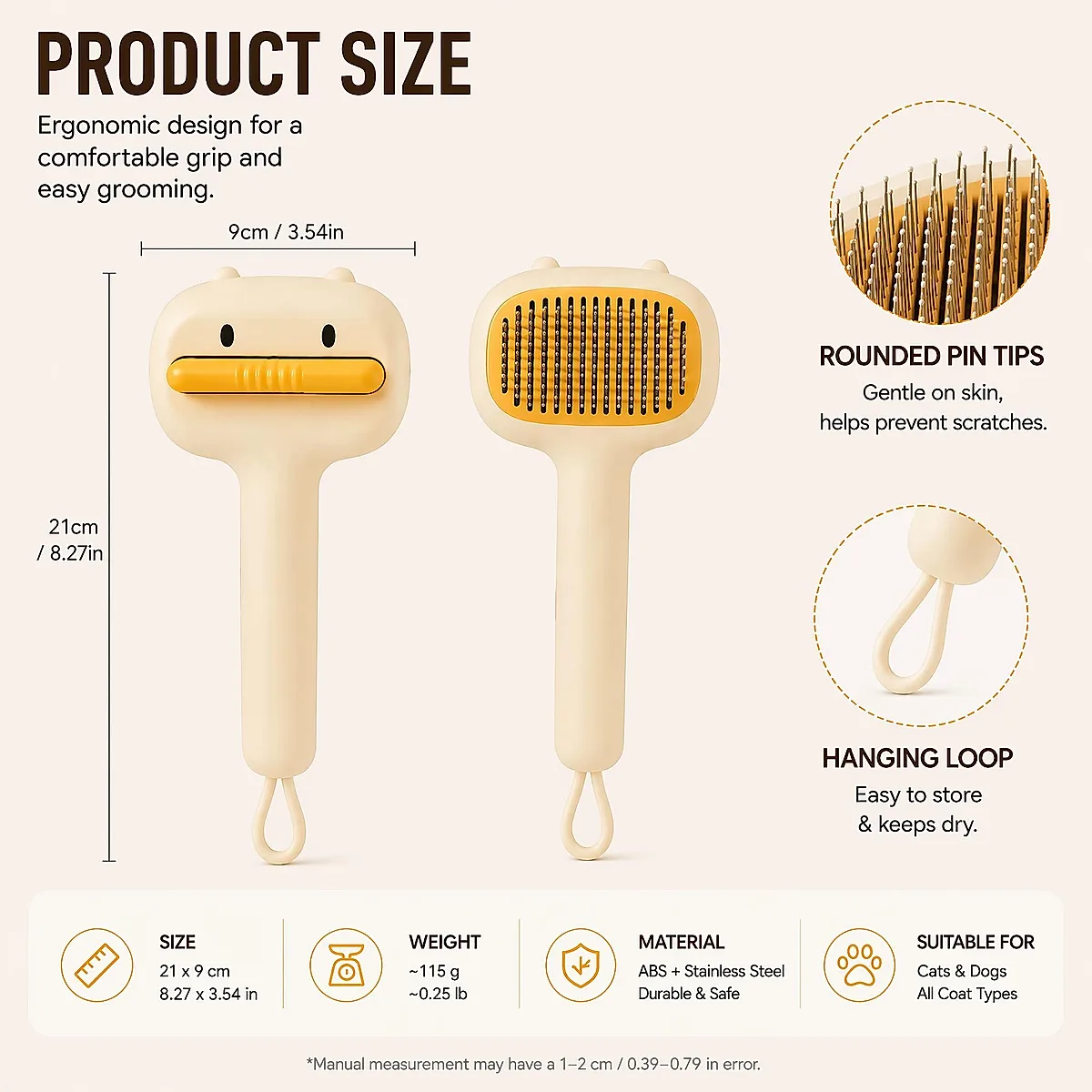 Cute Cartoon Bear Self-Cleaning Pet Brush Universal Deshedding