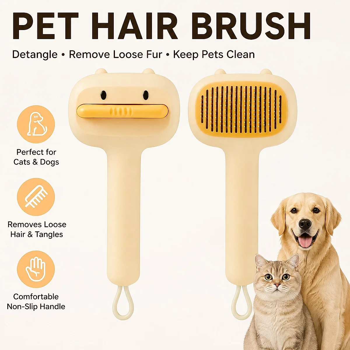 Cute Cartoon Bear Self-Cleaning Pet Brush Universal Deshedding