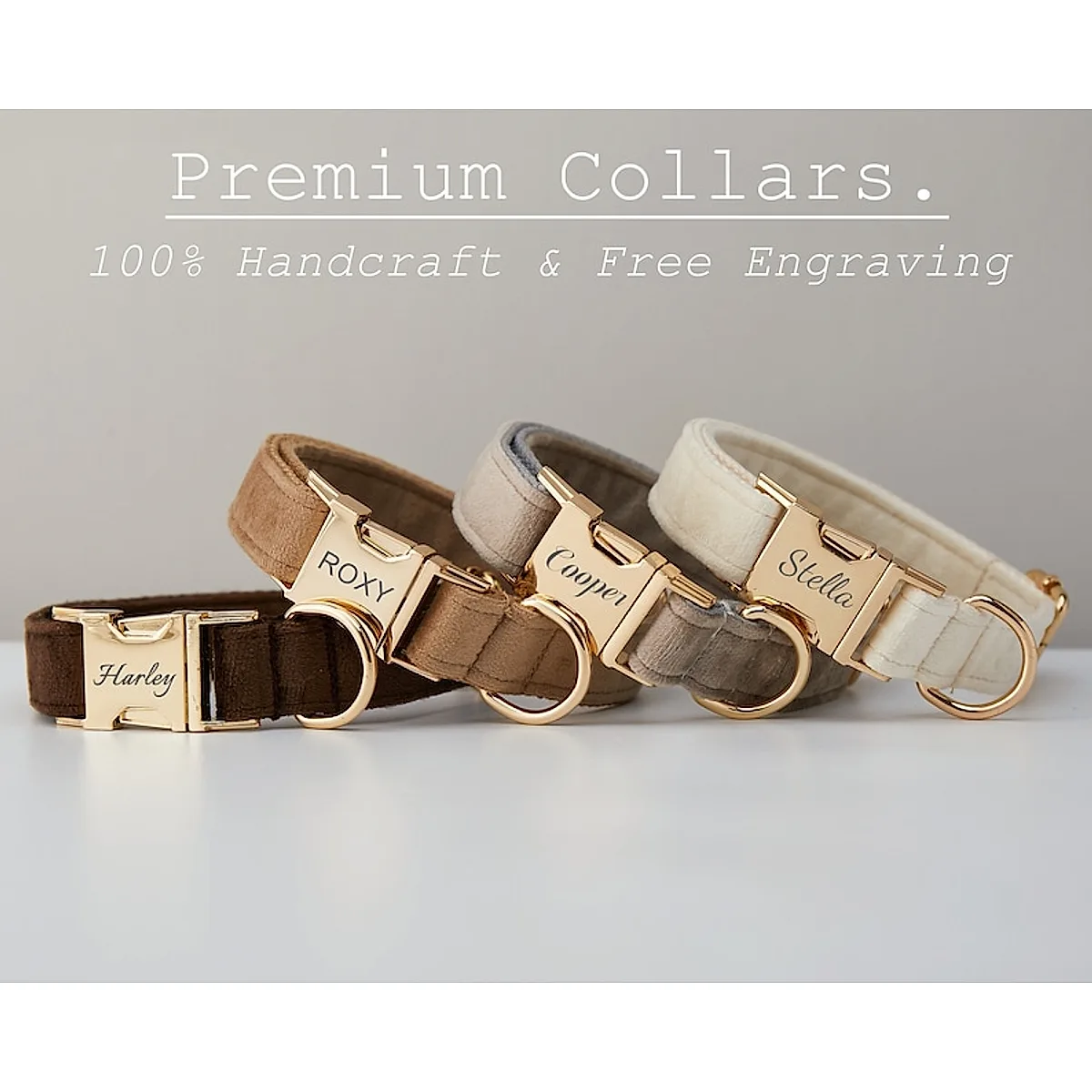 Multiple Colour Velvet Personalise Dog Collar Leash Set - Image 1