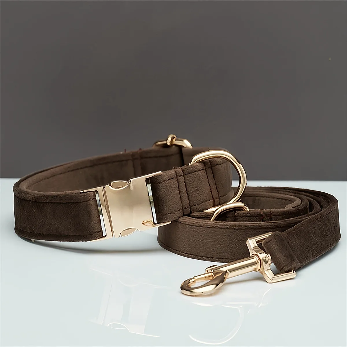Multiple Colour Velvet Personalise Dog Collar Leash Set - Image 2