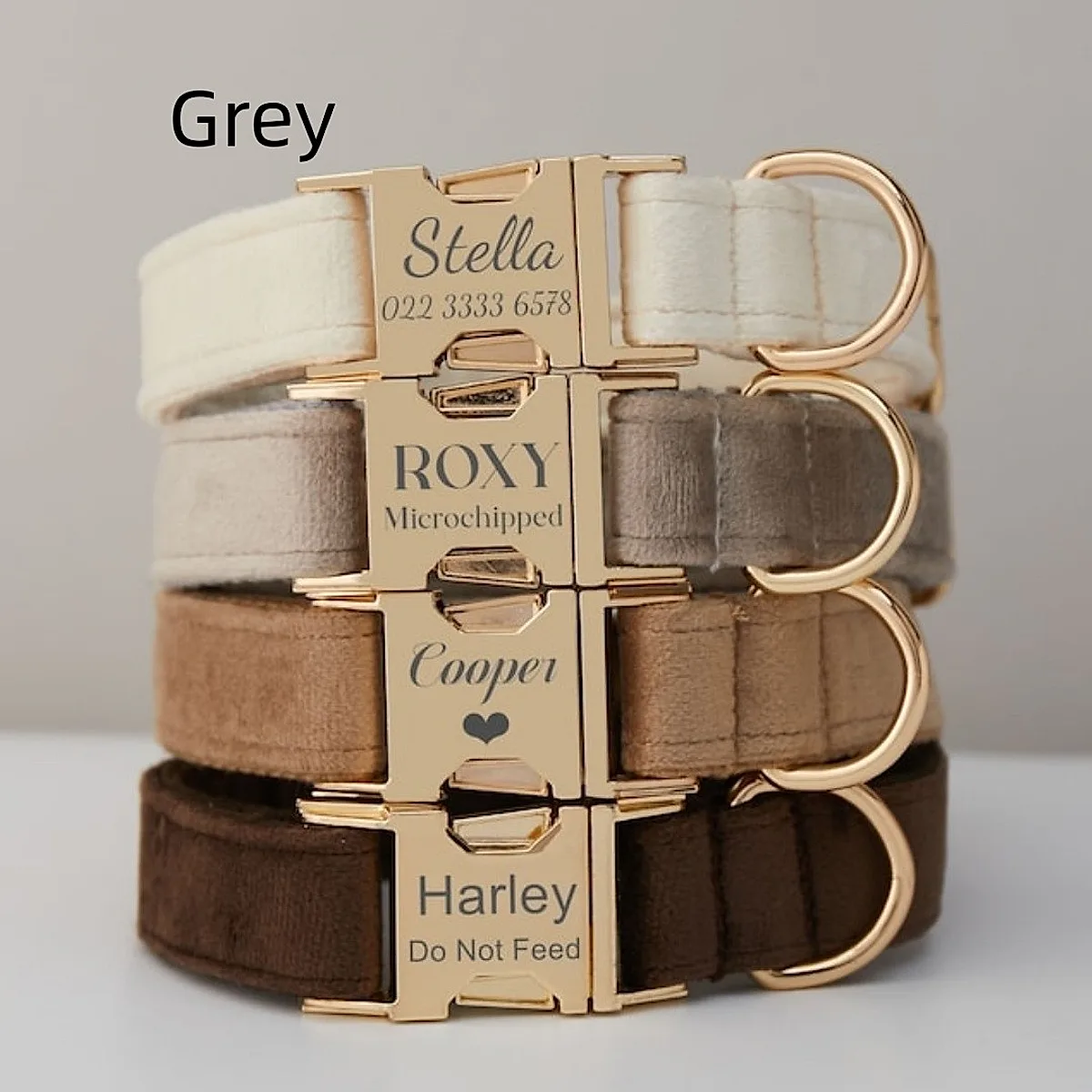 Multiple Colour Velvet Personalise Dog Collar Leash Set - Image 4