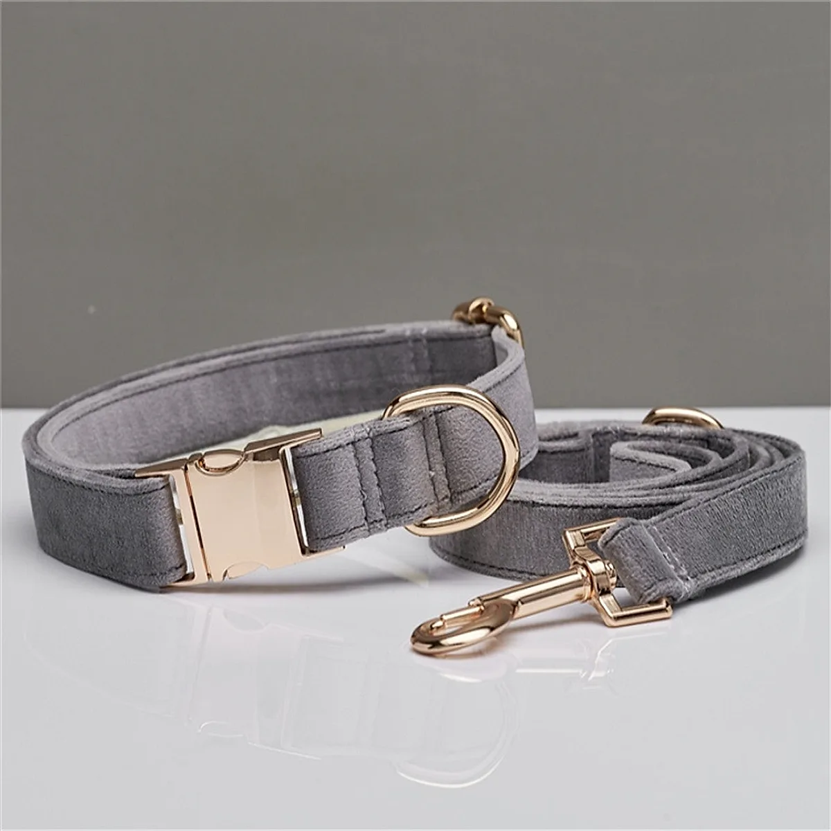 Multiple Colour Velvet Personalise Dog Collar Leash Set - Image 6