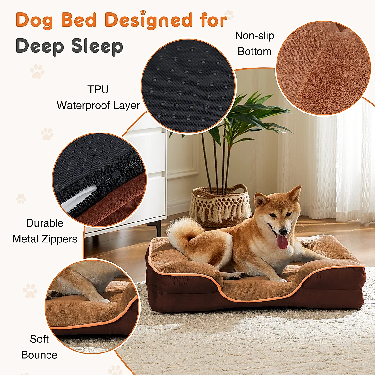 Memory Foam Pet Bed For Small Dogs & Cats With Washable Removable Cover Non-Slip Base Waterproof Liner - Image 6