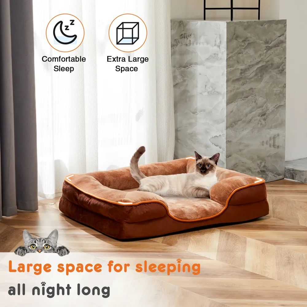 Memory Foam Pet Bed For Small Dogs & Cats With Washable Removable Cover Non-Slip