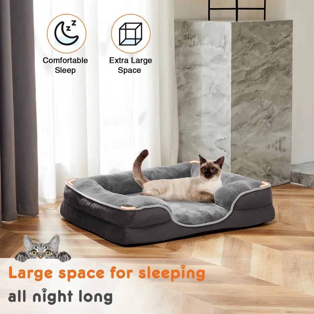 Memory Foam Pet Bed For Small Dogs & Cats With Washable Removable Cover Non-Slip