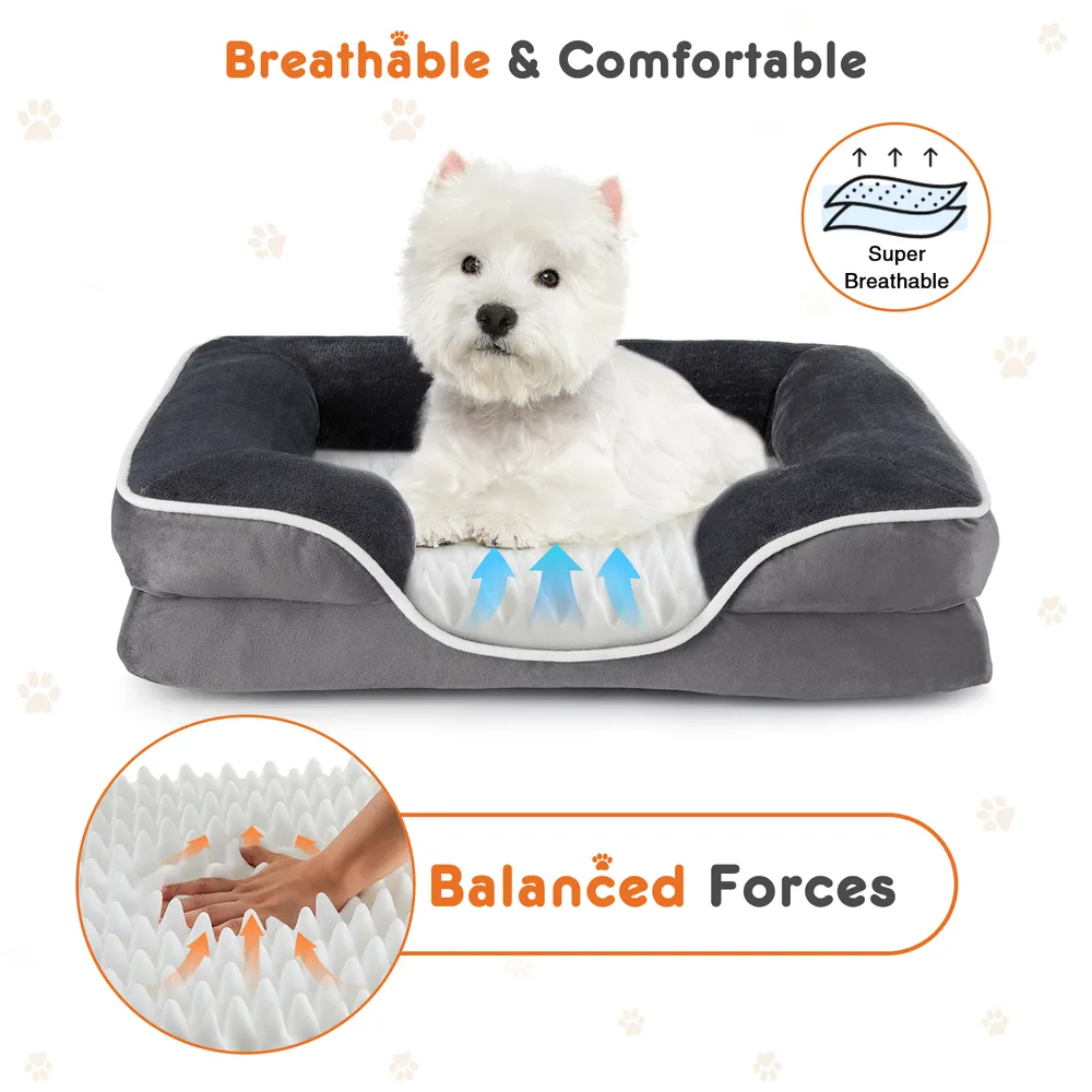 Memory Foam Pet Bed For Small Dogs & Cats With Washable Removable Cover Non-Slip