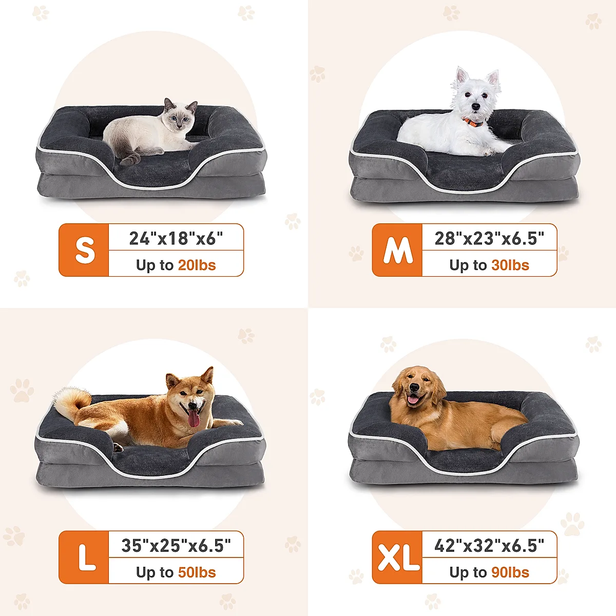 Memory Foam Pet Bed For Small Dogs & Cats With Washable Removable Cover Non-Slip Base Waterproof Liner