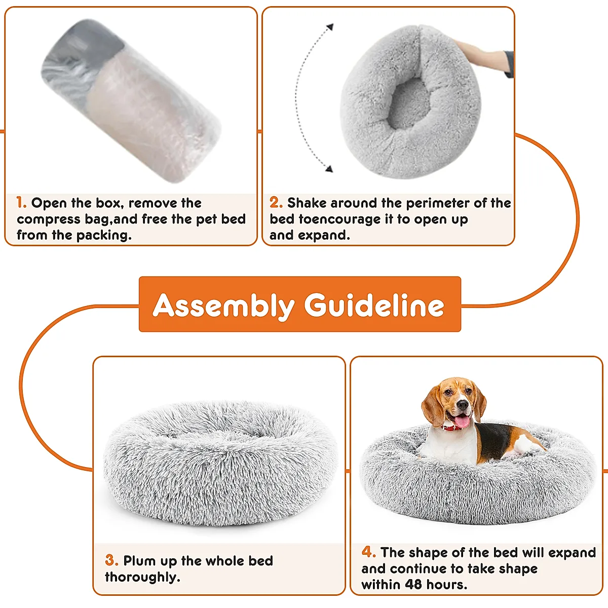 24 Inch Anti-Slip Round Fluffy Plush Faux Fur Cat Bed, Fits Up To 25 Lbs Pets - Image 2