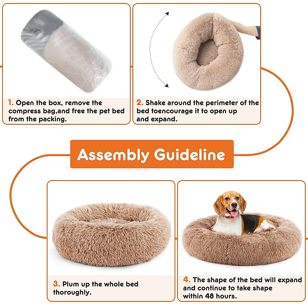 24 Inch Anti-Slip Round Fluffy Plush Faux Fur Cat Bed, Fits Up To 25 Lbs Pets - Image 7