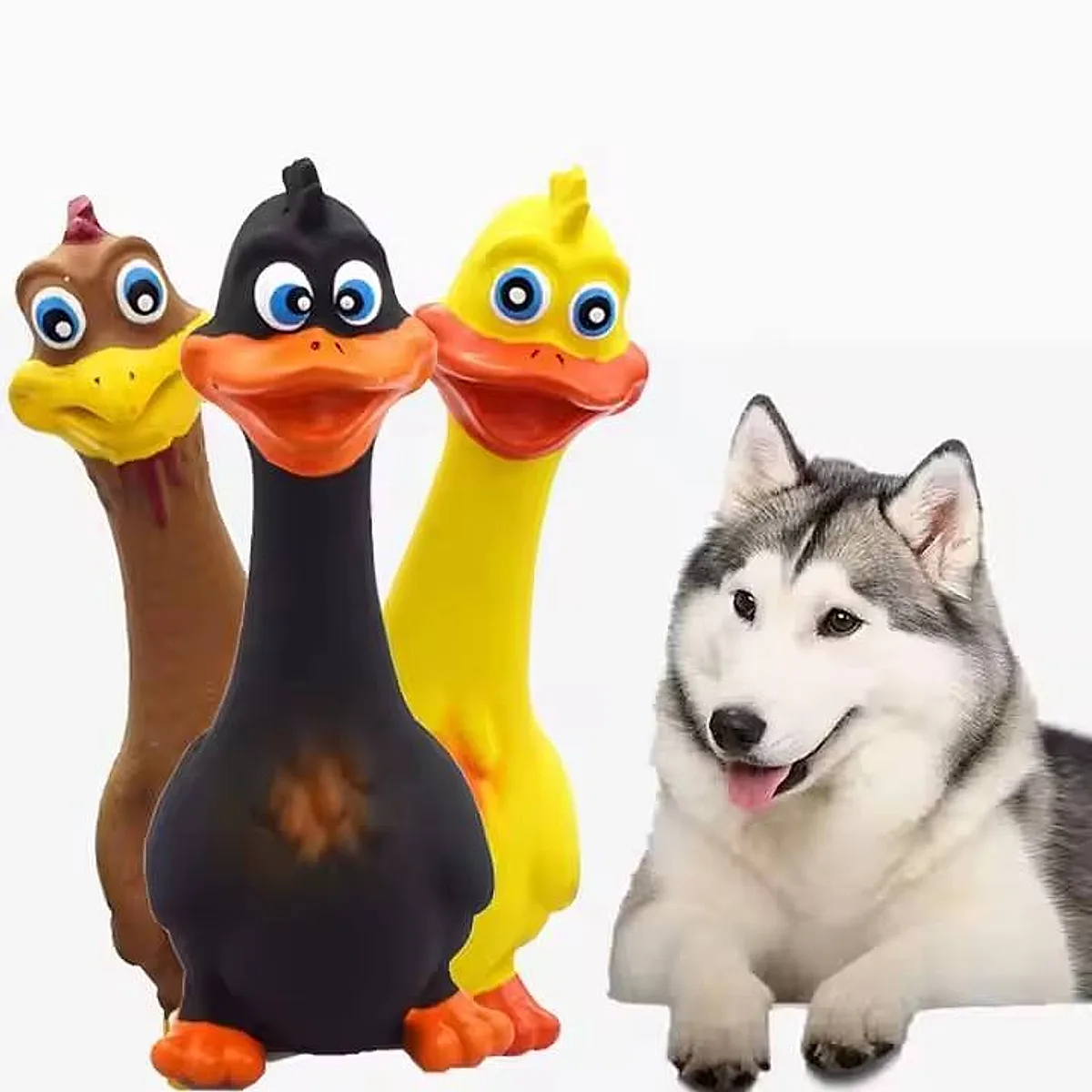 3-Pack Squeaky Latex Chicken Dog Toys - Image 2