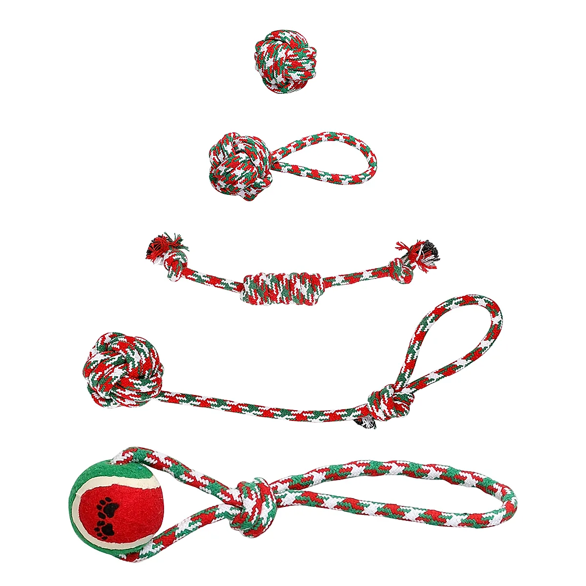 Set Of 5Pcs Christmas Dog Rope Chew Toys Dog Interactive Toys Set For Puppy Small Medium Aggressive Chewers Dogs Training Teething Playing - Image 2