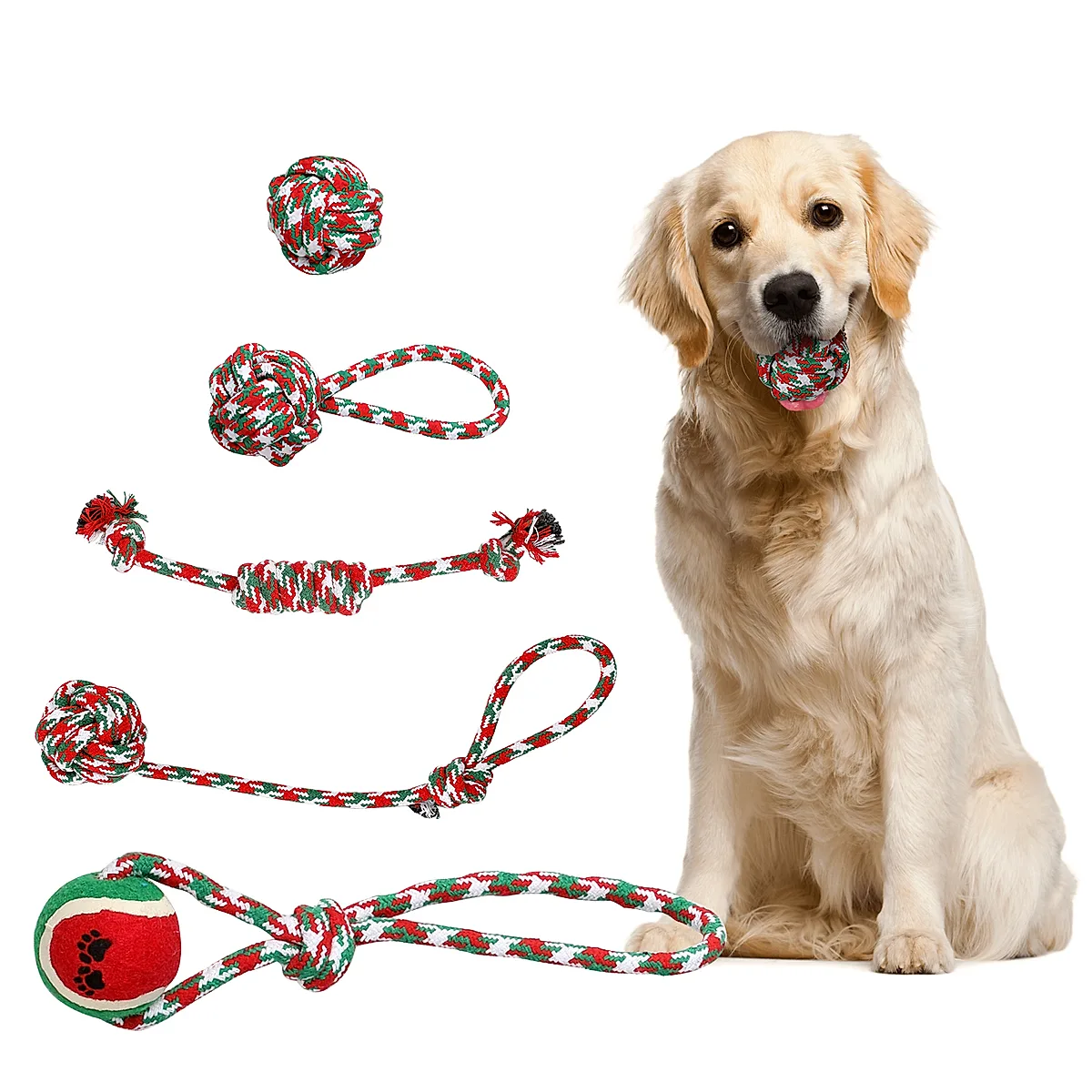 Set Of 5Pcs Christmas Dog Rope Chew Toys Dog Interactive Toys Set For Puppy Small Medium Aggressive Chewers Dogs Training Teething Playing - Image 5