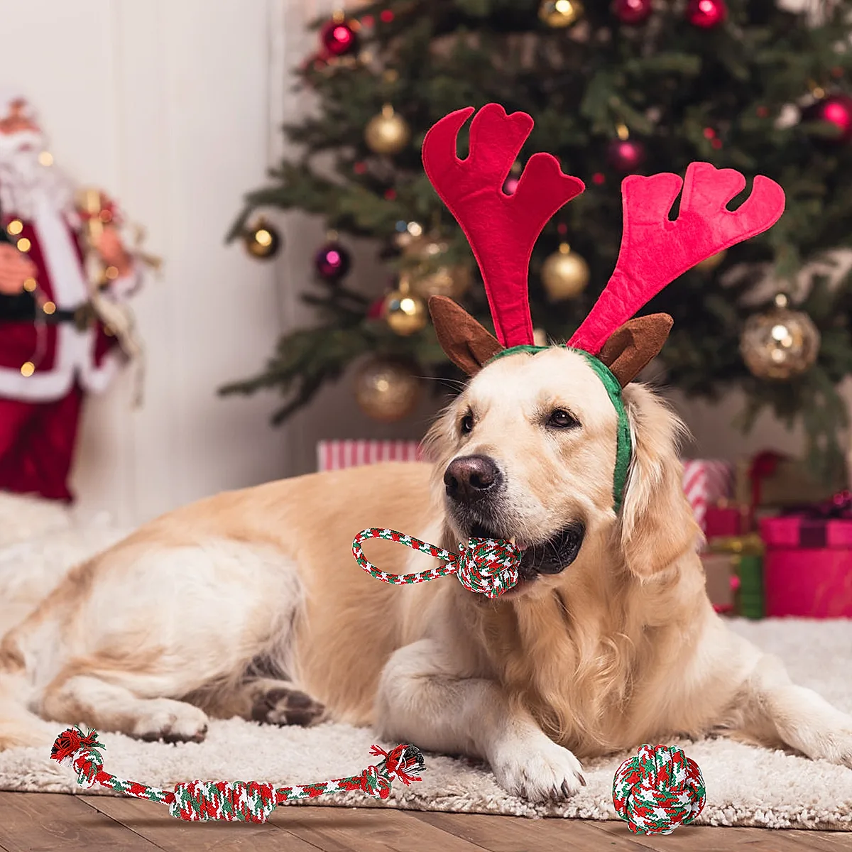 Set Of 5Pcs Christmas Dog Rope Chew Toys Dog Interactive Toys Set For Puppy Small Medium Aggressive Chewers Dogs Training Teething Playing - Image 8