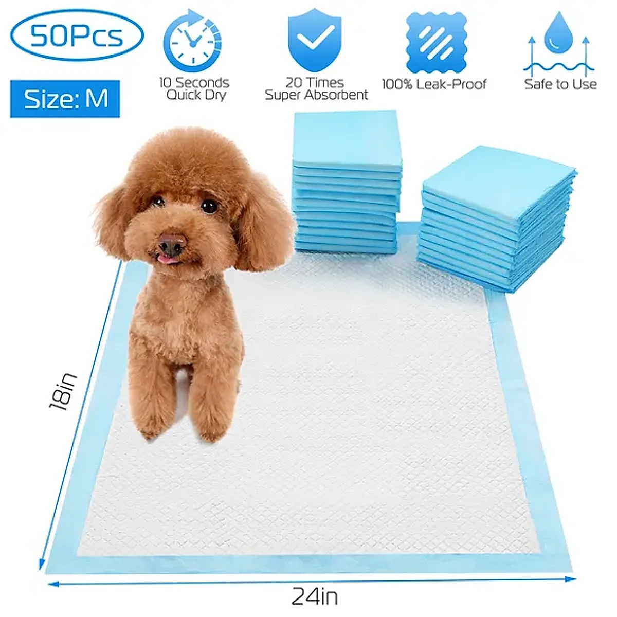 50Pcs/Set Dog Training Pads Puppy Pee Pads Cat Wee Mats Potty-Train 24x18In M - Image 2