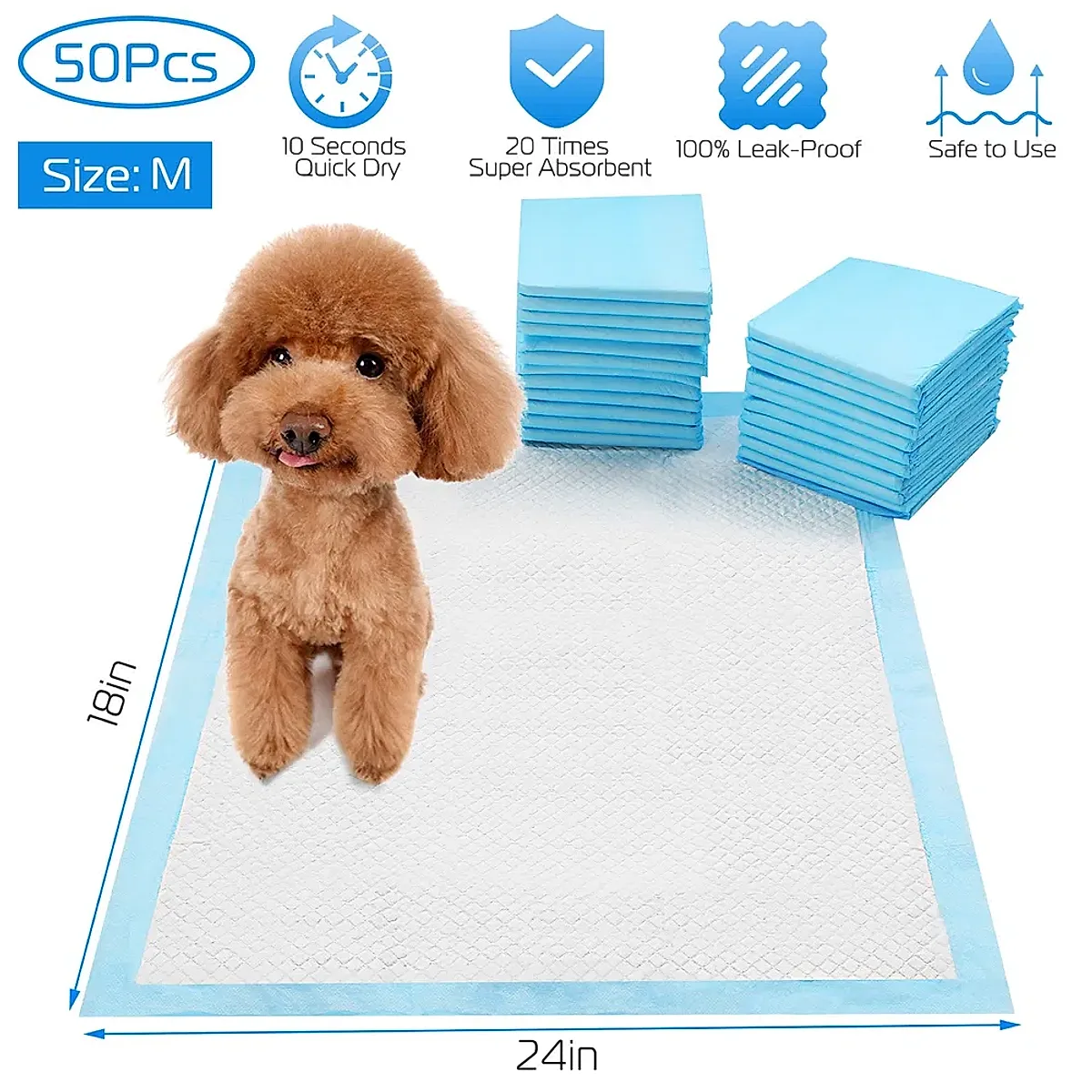 50Pcs/Set Dog Training Pads Puppy Pee Pads Cat Wee Mats Potty-Train 24x18In M