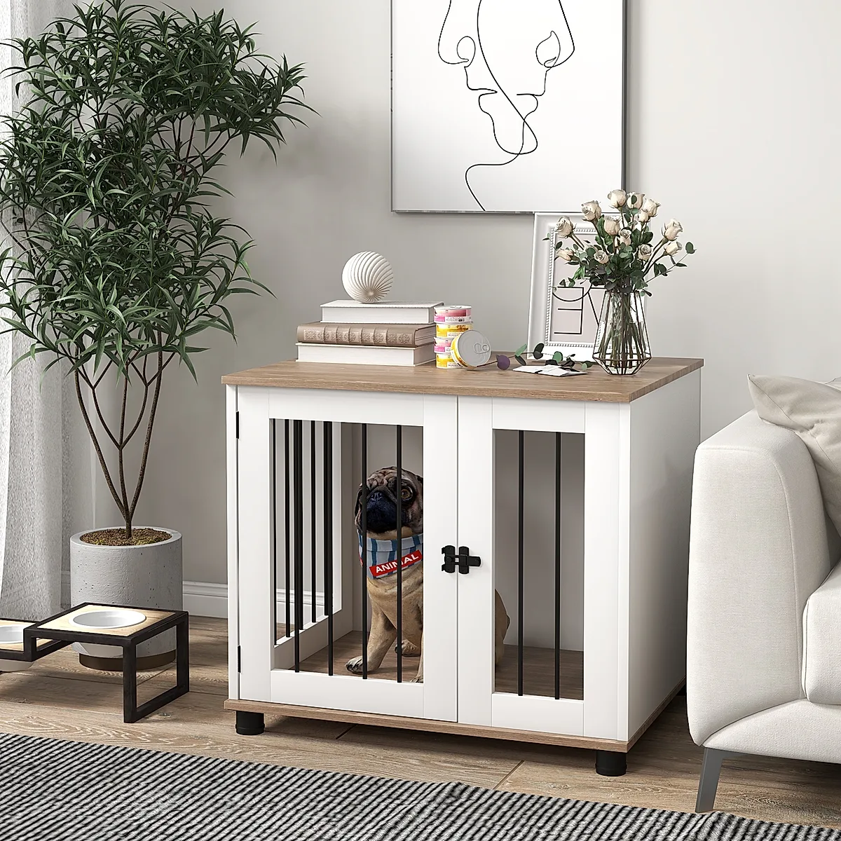 Dog Crate End Table with Lockable Door