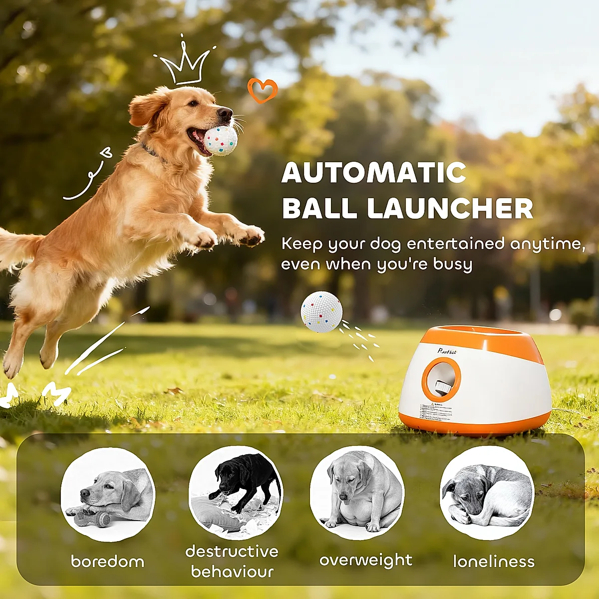 Automatic Dog Ball Launcher with 26-80 FT Distance, Automatic Ball Launcher for Medium and Large Dogs, Orange - Image 1