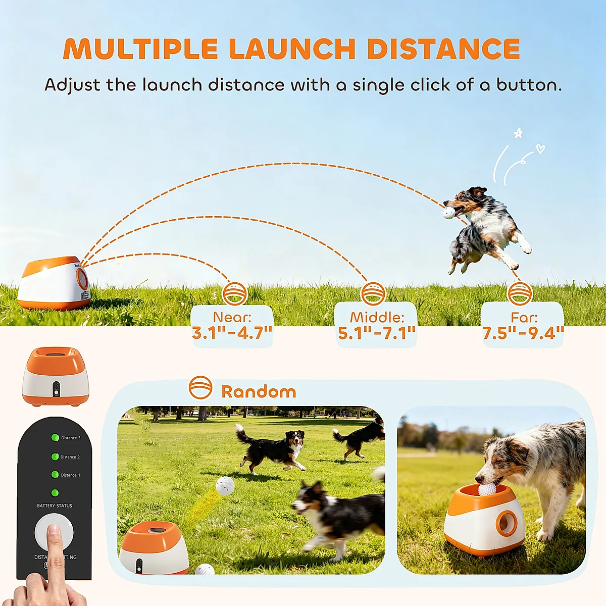 Automatic Dog Ball Launcher with 26-80 FT Distance, Automatic Ball Launcher for Medium and Large Dogs, Orange - Image 3