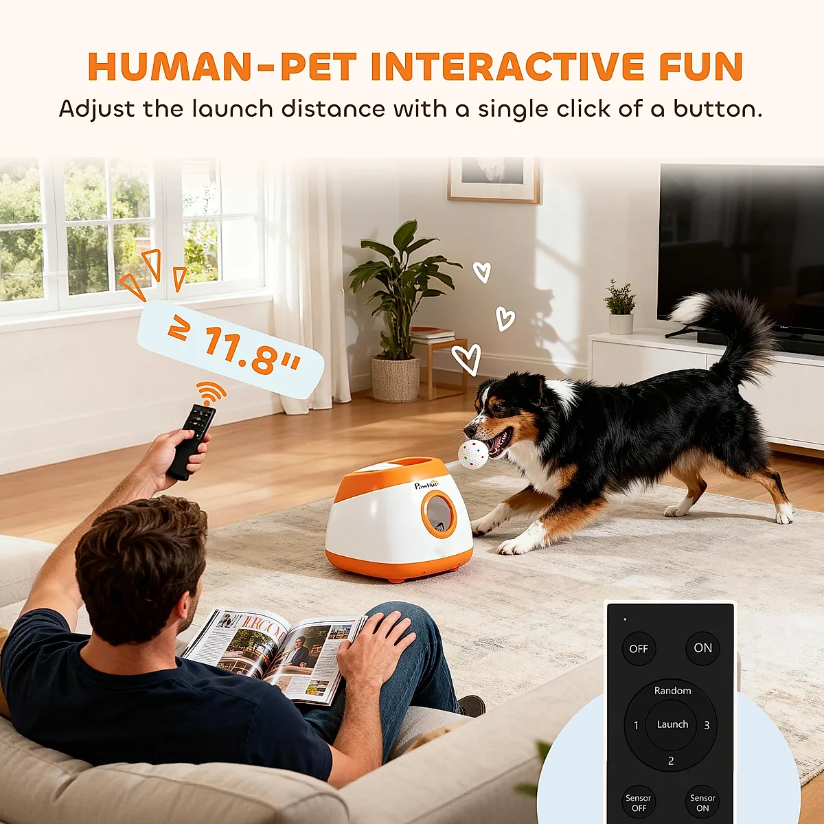 Automatic Dog Ball Launcher with 26-80 FT Distance, Automatic Ball Launcher for Medium and Large Dogs, Orange - Image 4
