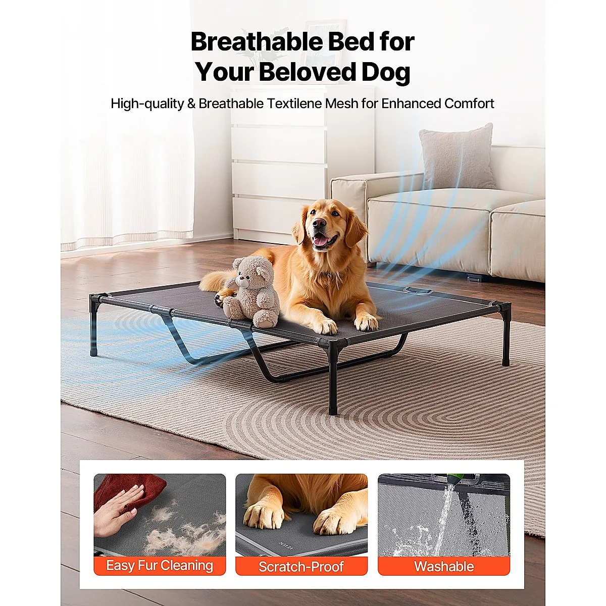 Elevated Dog Bed For Large Dog Portable Raised Dog Cot With Metal Frame XL