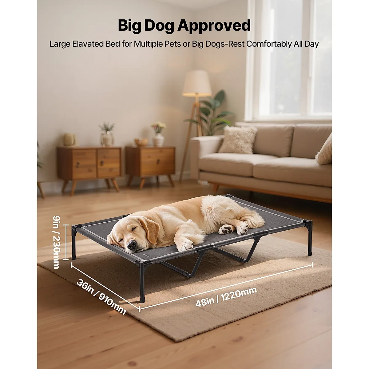 Elevated Dog Bed For Large Dog Portable Raised Dog Cot With Metal Frame XL - Image 4