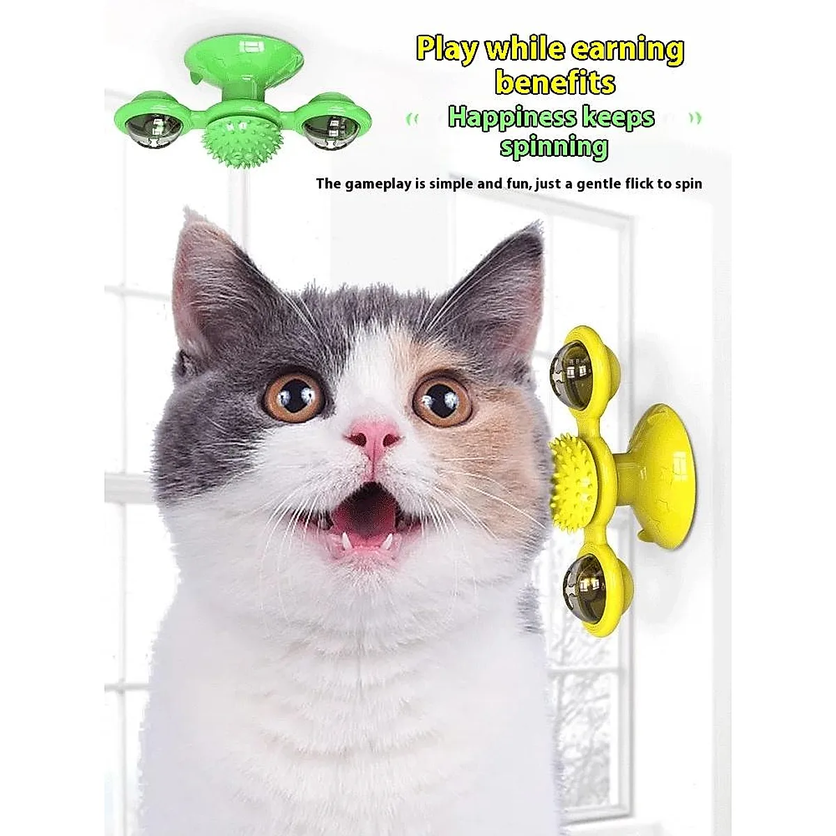 Interactive Windmill Cat Toy With LED Light Ball, Suction Cup, And Catnip Indoor Cat Exercise And Entertainment Set. - Image 3