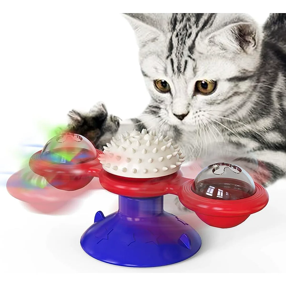 Interactive Windmill Cat Toy With LED Light Ball, Suction Cup, And Catnip Indoor Cat Exercise And Entertainment Set. - Image 4