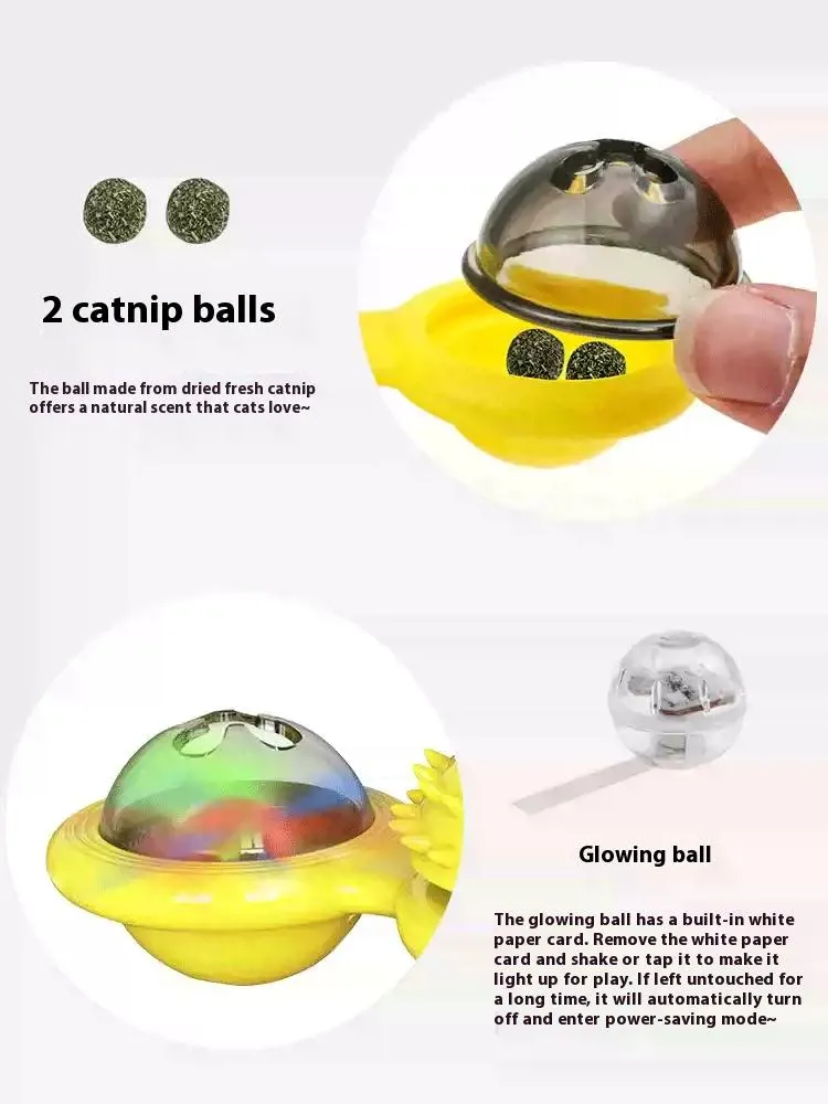 Interactive Windmill Cat Toy With LED Light Ball, Suction Cup, And Catnip Indoor