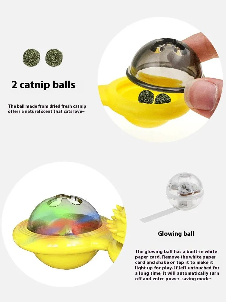 Interactive Windmill Cat Toy With LED Light Ball, Suction Cup, And Catnip Indoor