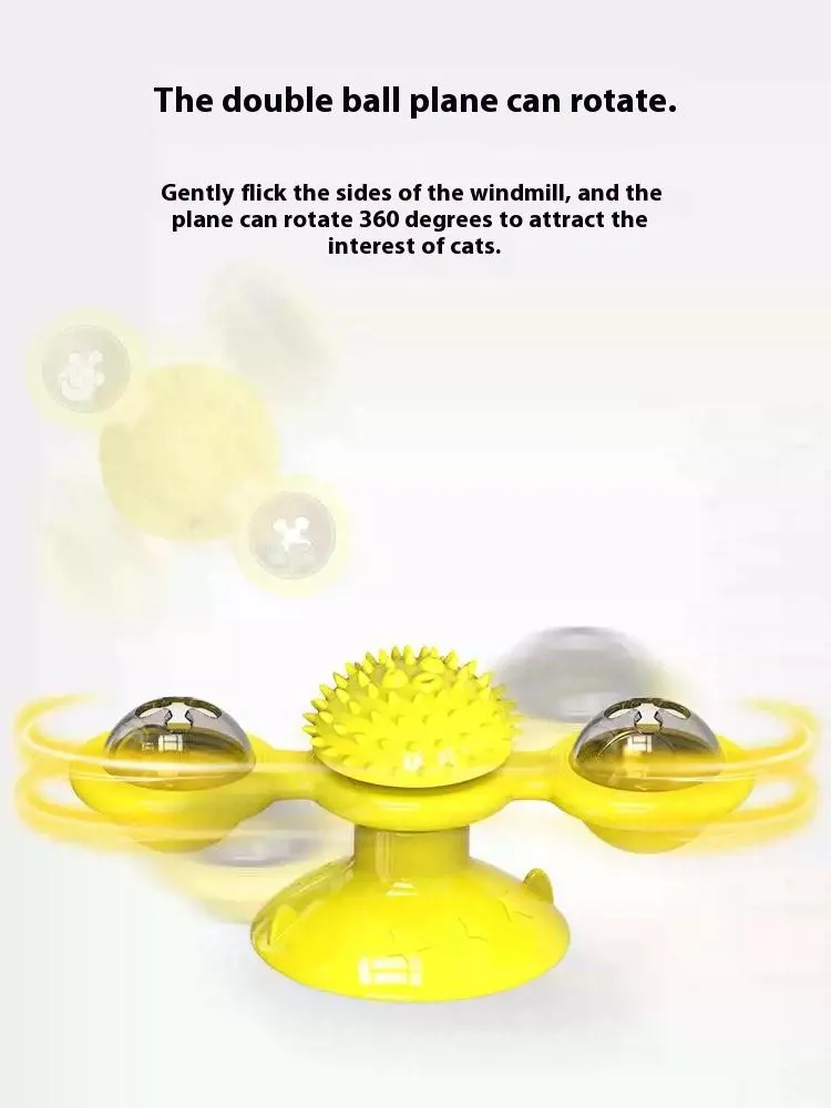 Interactive Windmill Cat Toy With LED Light Ball, Suction Cup, And Catnip Indoor