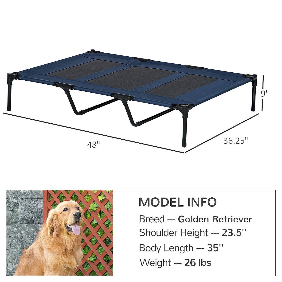 48" x 36" Elevated Breathable Dog Bed w/ Carry Bag Dark Blue - Image 3