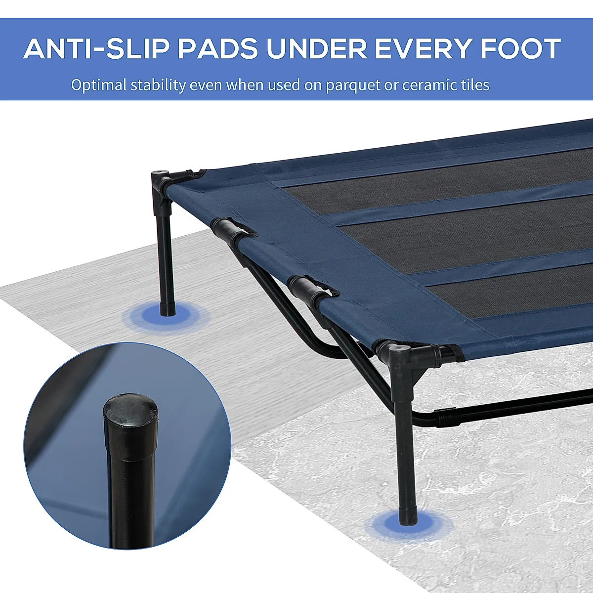 48" x 36" Elevated Breathable Dog Bed w/ Carry Bag Dark Blue - Image 4