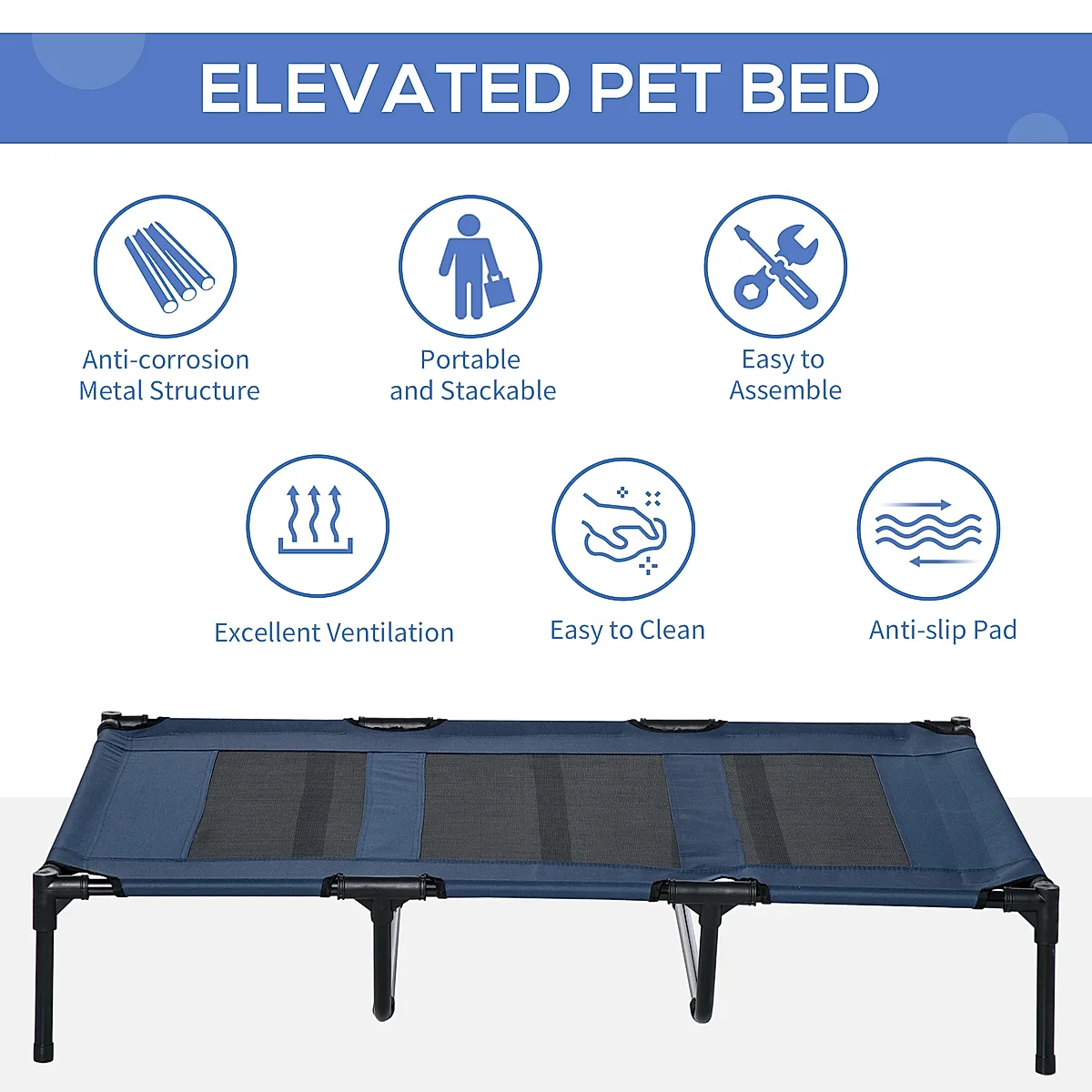 48" x 36" Elevated Breathable Dog Bed w/ Carry Bag Dark Blue - Image 6