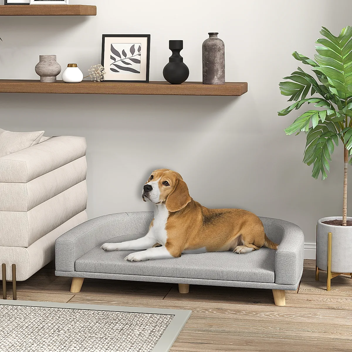 Dog Sofa Couch Bed with Washable Cushion for Large Dogs, Cats, Gray - Image 1