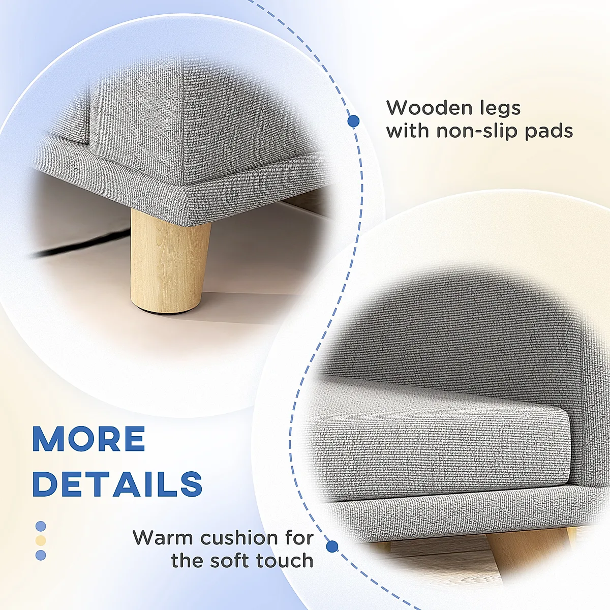 Dog Sofa Couch Bed with Washable Cushion for Large Dogs, Cats, Gray - Image 2