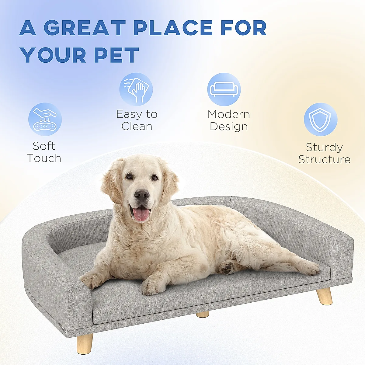 Dog Sofa Couch Bed with Washable Cushion for Large Dogs, Cats, Gray - Image 3