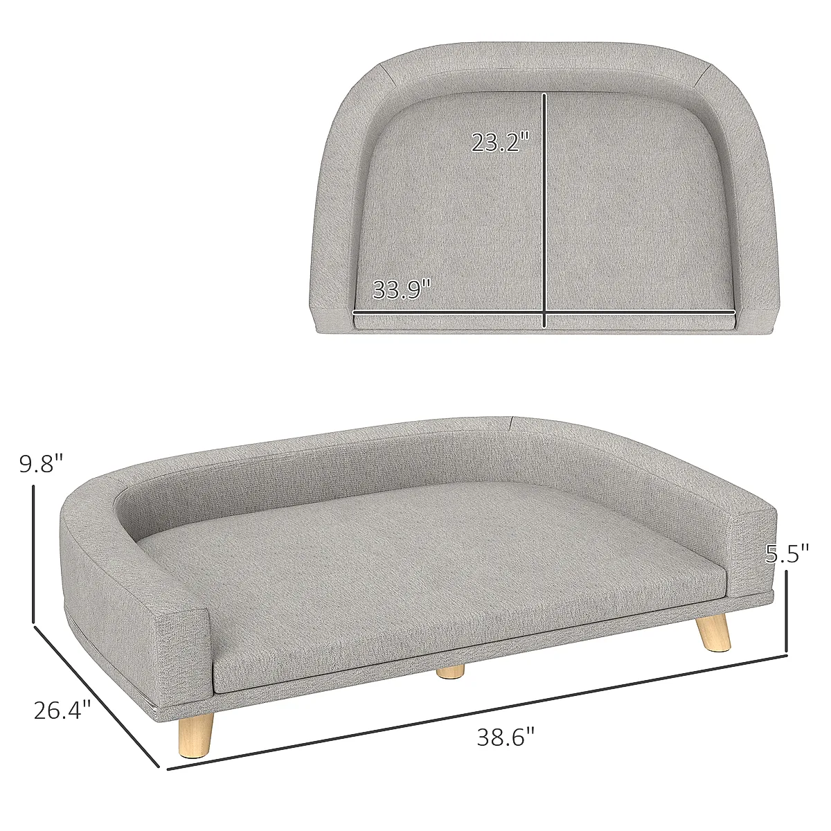 Dog Sofa Couch Bed with Washable Cushion for Large Dogs, Cats, Gray - Image 7