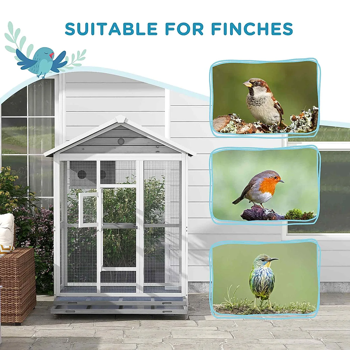 64.5" Wooden Bird Aviary Flight Cage