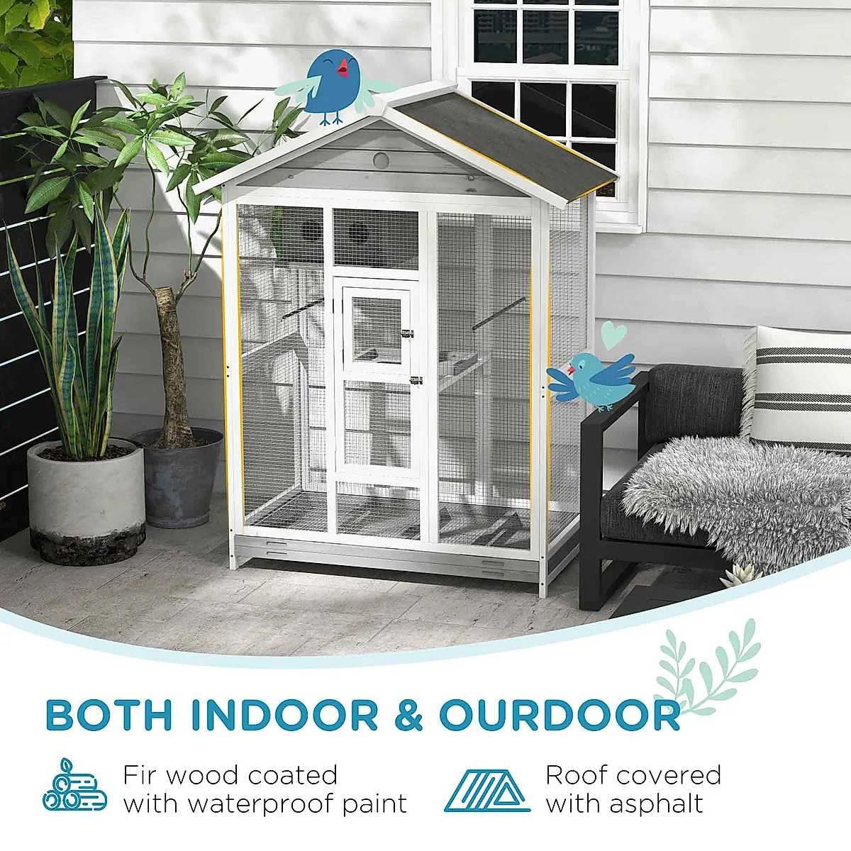 64.5" Wooden Bird Aviary Flight Cage - Image 7