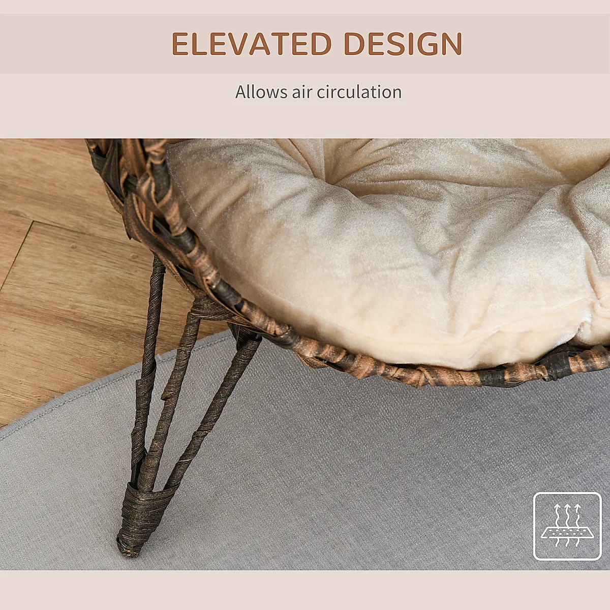20.5" Weaved Cat Bed, Elevated Hand-woven Braided Banana Leaf Kitten House Condo with Cushion, Brown - Image 7