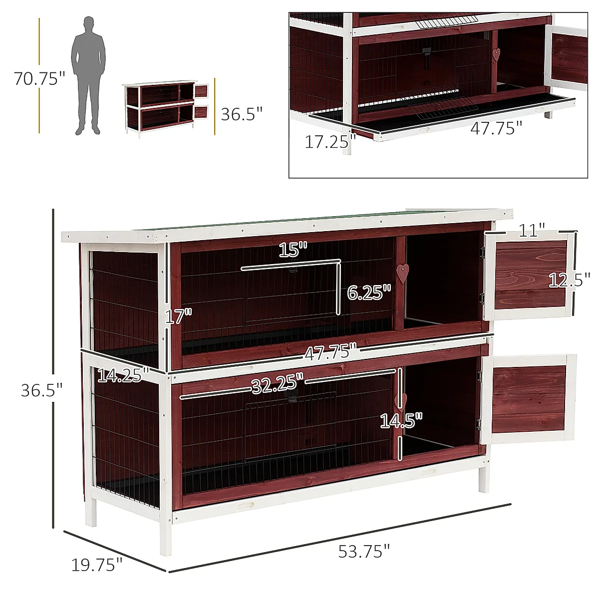 54" Two-Story Weatherproof Wooden Rabbit Hutch - Image 2