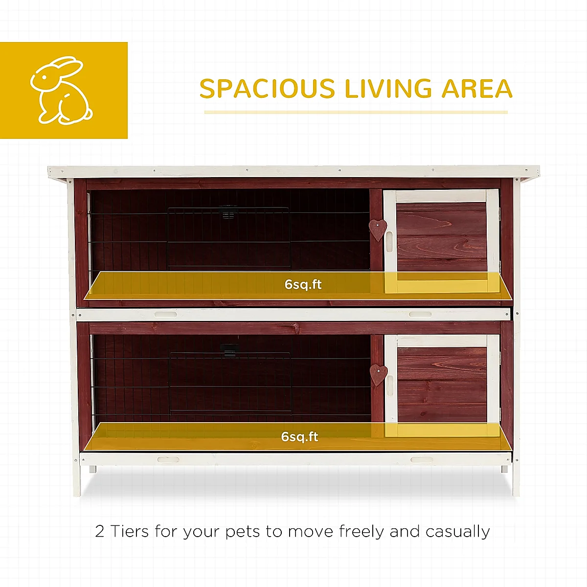 54" Two-Story Weatherproof Wooden Rabbit Hutch - Image 6