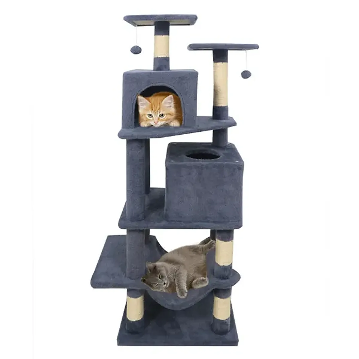 57" Multi-Level Cat Tree For Multi-Cat Households, 2 Condos & Hammock With Sisal Scratching Posts-Gray - Image 1