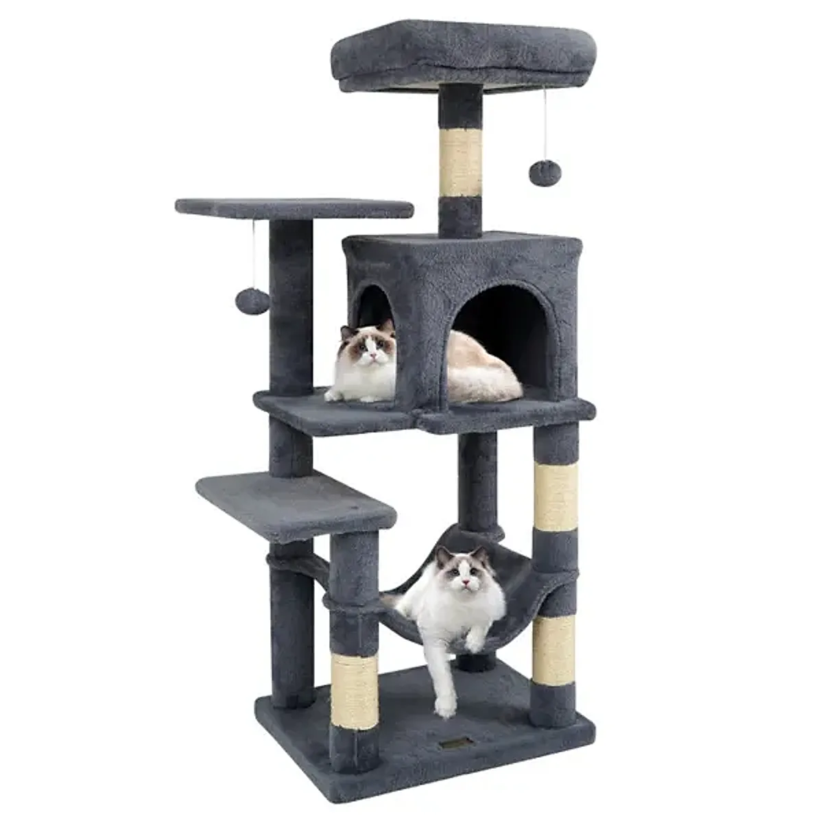 44" Multi-Level Cat Tree With Spacious Top Perch, 2-Door Condo & Hammock For Indoor Cats -Gray - Image 1