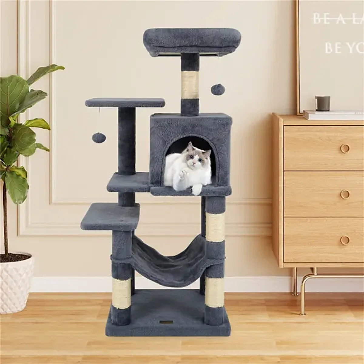 44" Multi-Level Cat Tree With Spacious Top Perch, 2-Door Condo & Hammock For Indoor Cats -Gray - Image 5