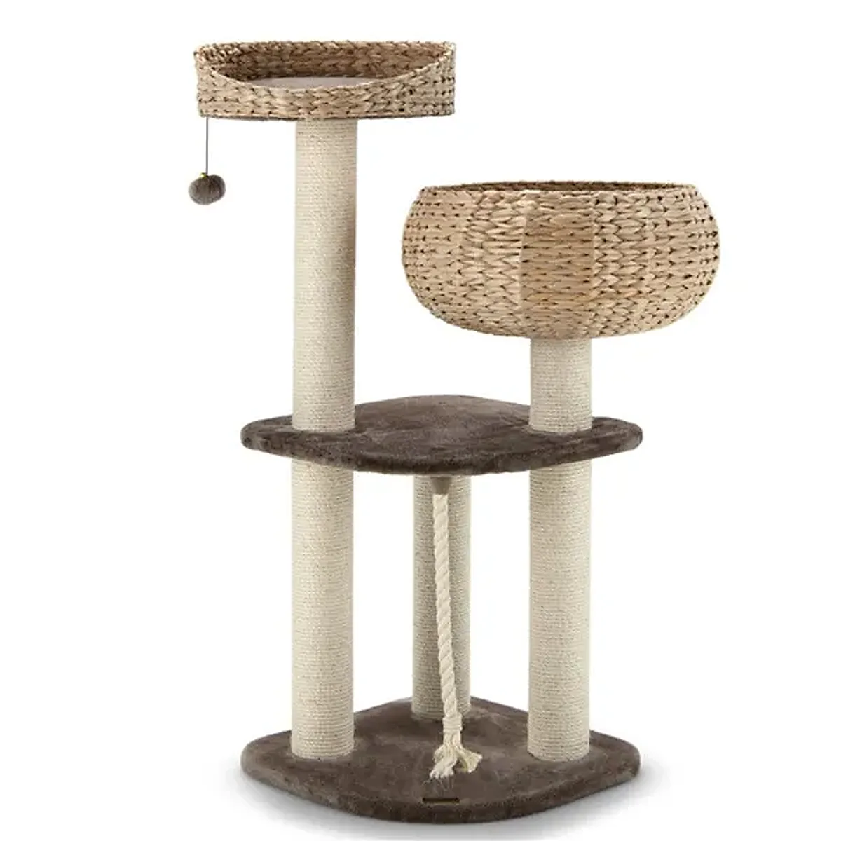41 Inch Hand-Woven Water Hyacinth Cat Tree, 3 Sisal Scratching Posts Multi-Level Activity Center For Cats-Brown - Image 6