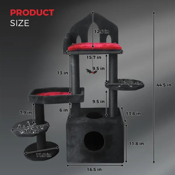 Black Gothic Cat Tree, Multi-Level Spooky Cat Tree With Scratching Posts, Perche