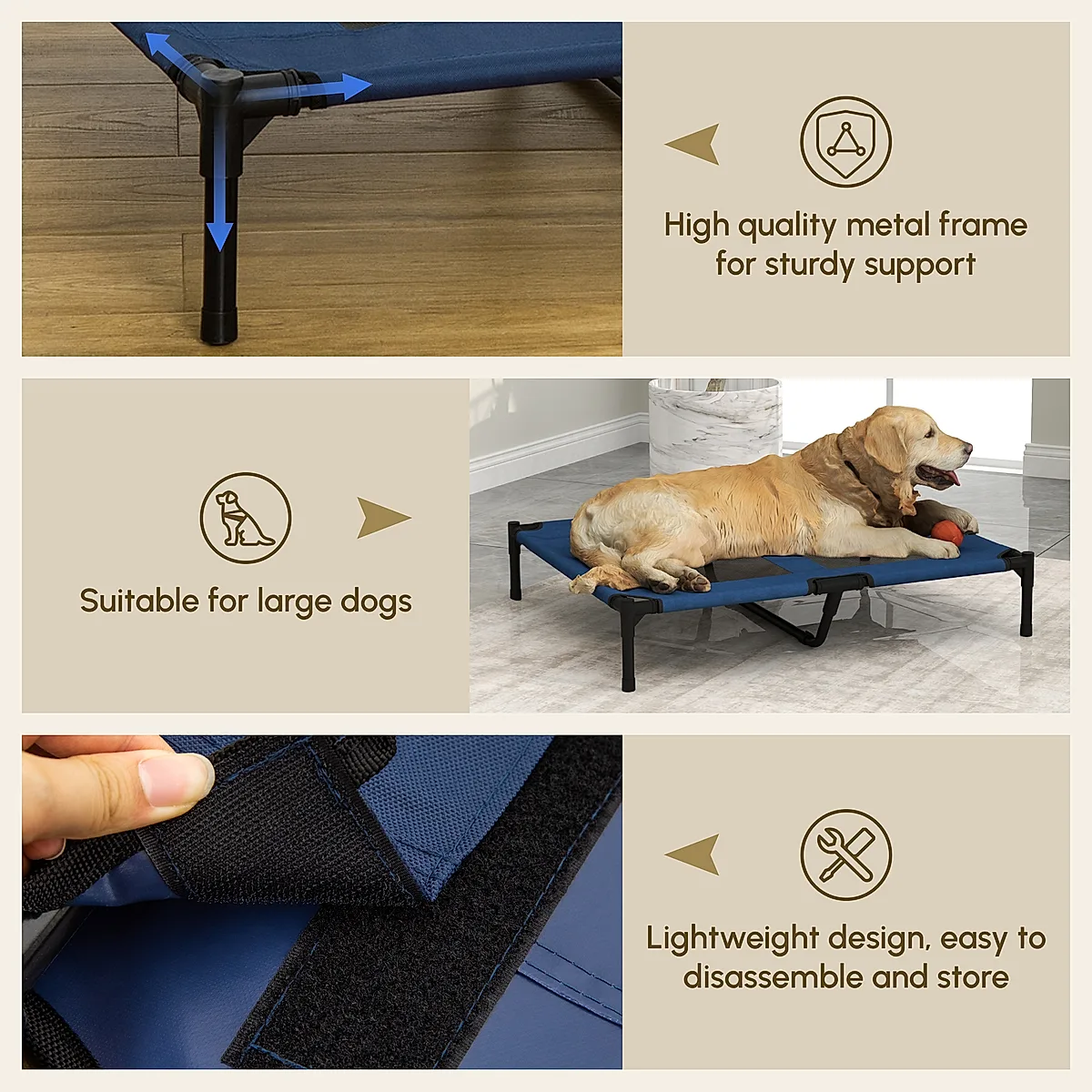 36" x 30" Elevated Cooling Summer Dog Cot Pet Bed with Mesh Ventilation - Blue - Image 1