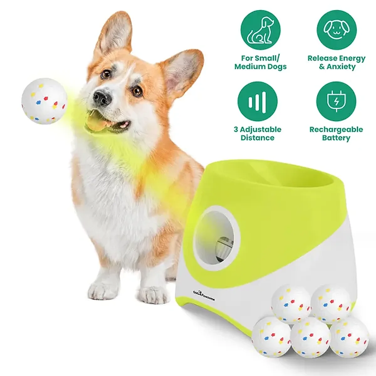 Automatic Dog Ball Launcher Rechargeable Interactive Pet Ball Thrower For Small Medium Dogs Interactive Dog Fetch Toy With 3 Adjustable Distance Settings (6m/10m/14m) 6Pcs 2.3in Balls - Image 1